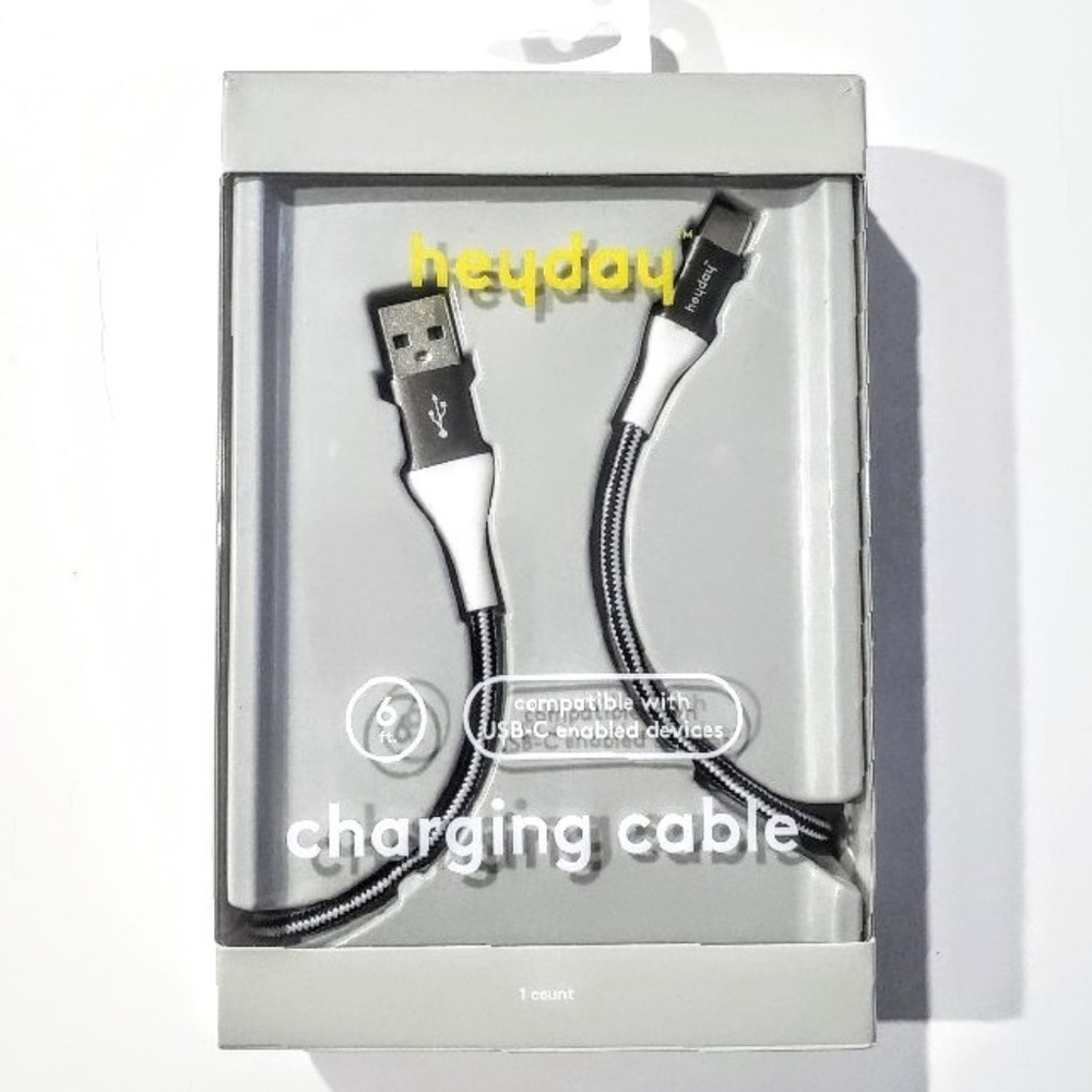 Heyday USB-C to USB-A Braided Cable 6ft - Bk/Wh